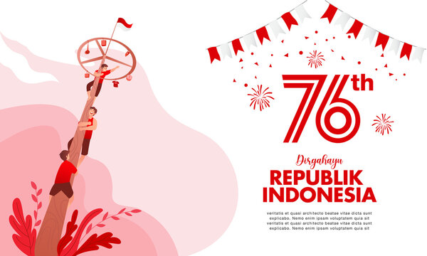 Indonesia independence day greeting card with traditional games concept illustration