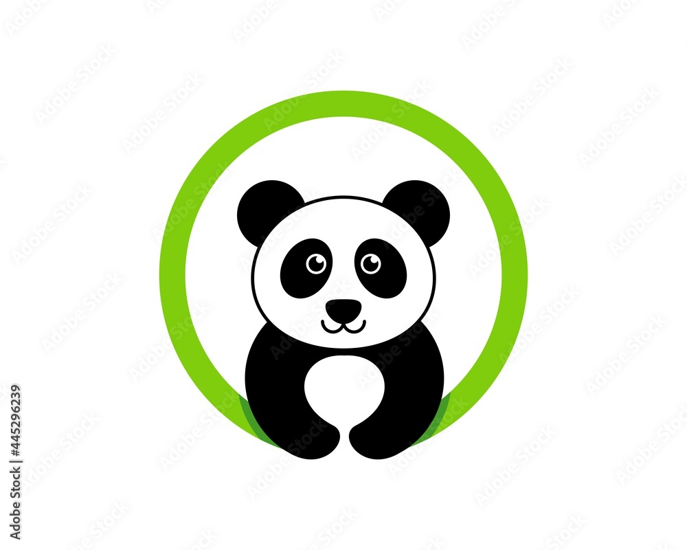 Sticker Green circle shape with cute panda inside