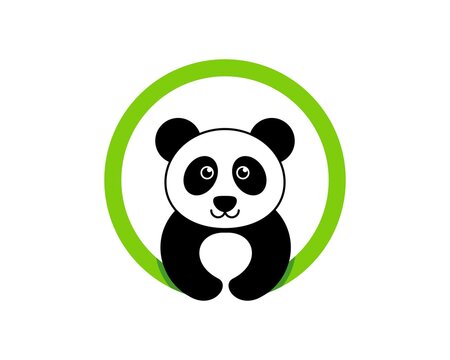 Green circle shape with cute panda inside