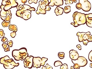 手描き水彩のポップコーンの囲みフレームイラスト・ペン主線