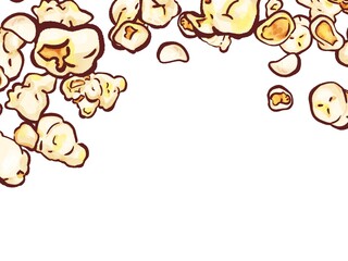 手描き水彩のポップコーンの上フレームイラスト・ペン主線