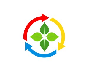 Circular arrow with four nature leaf inside