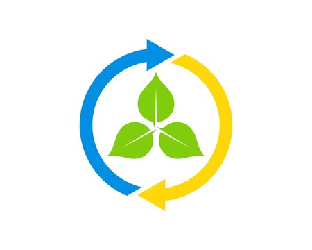 Circular arrow with three nature leaf inside