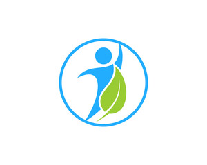 Swoosh people with nature leaf in the circle line