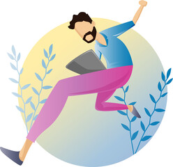 flat man vector design with circle and leaves