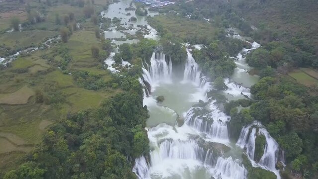 aerial view of “ Ban Gioc “ waterfall, Cao Bang, Vietnam. “ Ban Gioc “ waterfall is one of the top 10 waterfalls in the world.