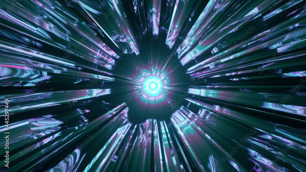 Poster a 3d rendering of the movement of laser lights on a dark cosmic background