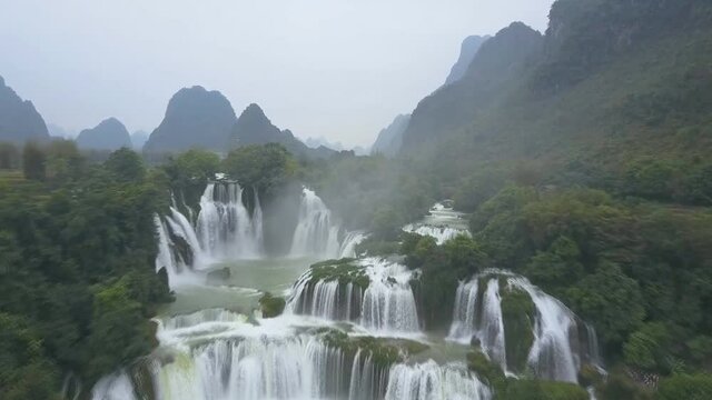 aerial view of “ Ban Gioc “ waterfall, Cao Bang, Vietnam. “ Ban Gioc “ waterfall is one of the top 10 waterfalls in the world.