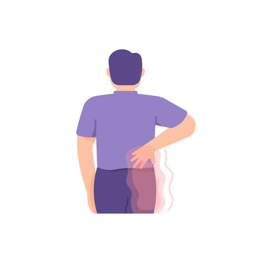 illustration of a man holding his back because he feels pain. suffering from sciatica, back pain, pain in the buttocks. pinched nerves. a person's health condition. flat cartoon style. vector design
