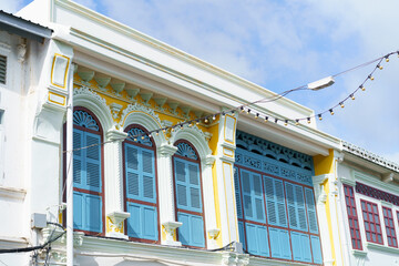 Phuket old town with Building Sino Portuguese architecture at Phuket Old Town area Phuket, Thailand.
