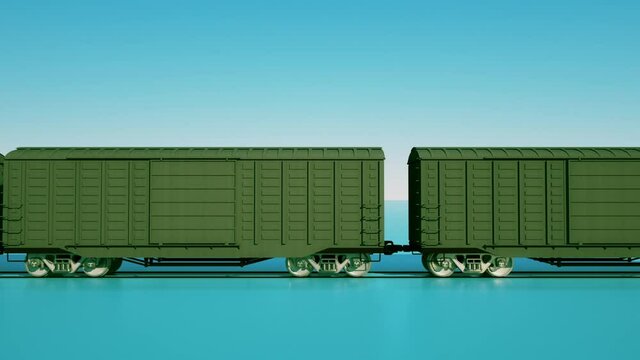 Animation of the movement of train on a blue background 3D.