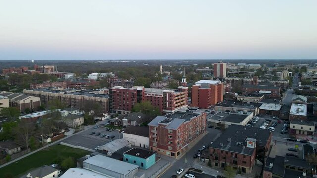 Downtown Midwest American City of Columbia, Missouri - Aerial Drone Flight