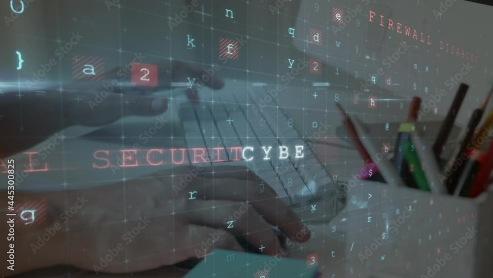 Poster animation of cyber attack warning over man using computer