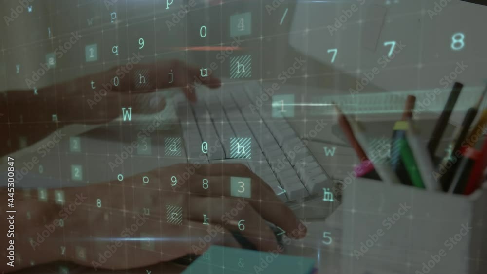 Poster animation of cyber attack warning over man using computer