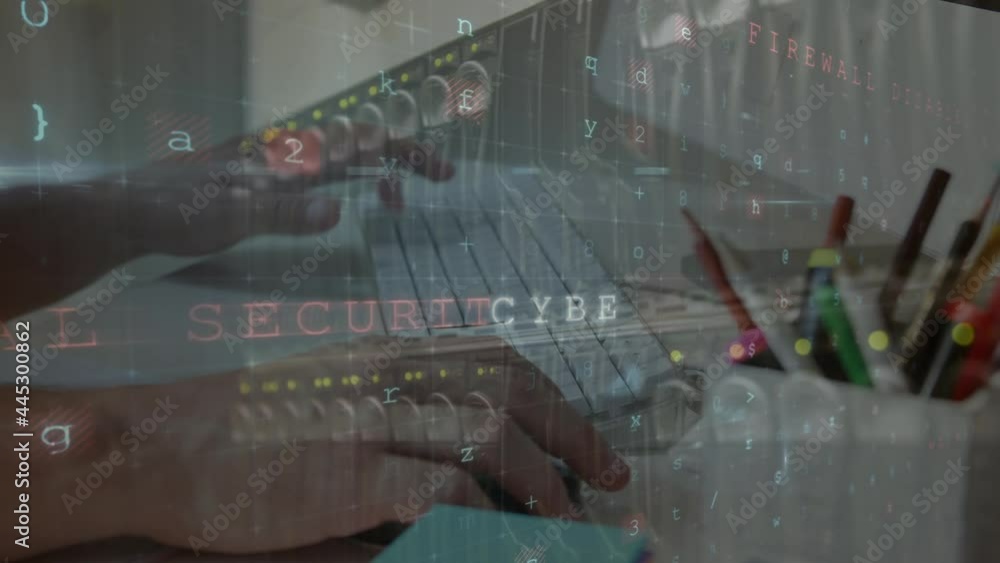 Poster animation of cyber attack warning over man using computer