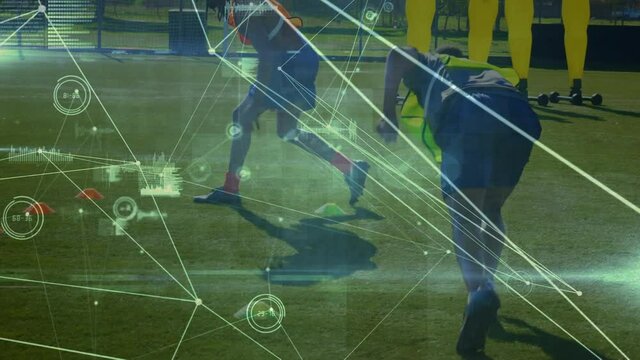 Animation of data processing and network of connections over football players