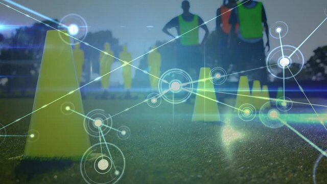 Animation of data processing and network of connections over football players
