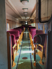 Fototapeta premium Inside an old train passenger car 