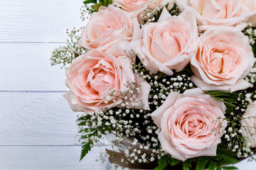 A bouquet of pink roses.