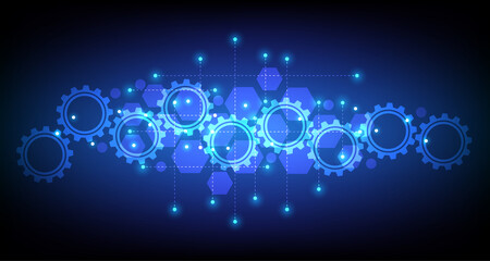 Future cogs and gear wheel mechanisms. Information technology concept with infographic elements and flat icons. EP1