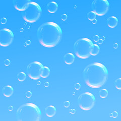 Blue gradient design, colorful bubbles of different diameters