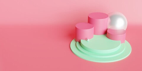 Product display podium with pink abstract background. 3D rendering