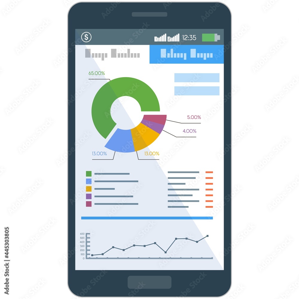 Poster graph and chart on mobile, business data diagram ui vector