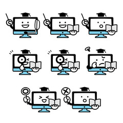 パソコンのキャラクターの教育に関する表情セット