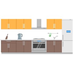 Kitchen interior vector, home cooking room illustration