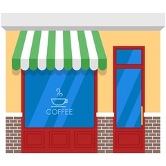 Coffee shop vector front flat building illustration