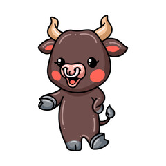 Cute baby bull cartoon presenting