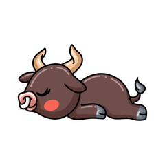 Fototapeta premium Cute baby bull cartoon sleeping