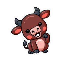Cute baby buffalo cartoon posing