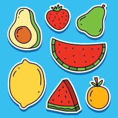 doodle kawaii cartoon fruit stickers for logos, patches, icons, wallpapers, symbols and more
