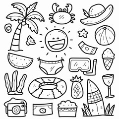 summer cartoon kawaii doodle for logos, patches, icons, wallpapers, symbols and more