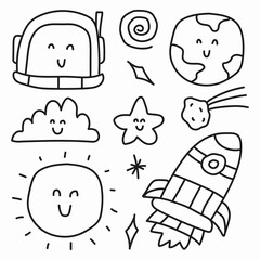 hand drawn astronaut doodle kawaii design