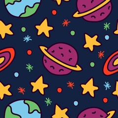 hand drawn kawaii doodle planet pattern design