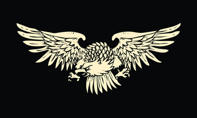 Obraz premium the flying eagle illustration on black background. eagle illustrated as a powerful and patriotic symbol. it's the icon of strength and bravery.