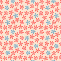 Japanese Cute Star Flower Fall Vector Seamless Pattern