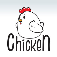 cute fat chicken logo with minimalist white, red and black collors suitable for your business