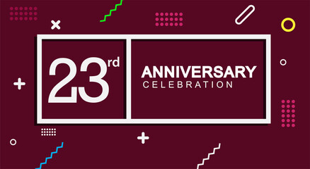 23rd years anniversary celebration white square style isolated on dark purple with colorful memphis pattern background, design for anniversary celebration.