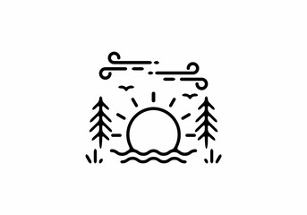 Sun and trees line art