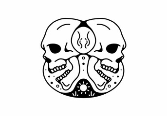 Twin of skull head line art illustration