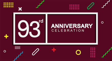 Fototapeta premium 93rd years anniversary celebration white square style isolated on dark purple with colorful memphis pattern background, design for anniversary celebration.