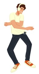 Dancing man listening to music from headphones