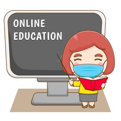 Cute teacher online education concept cartoon illustration