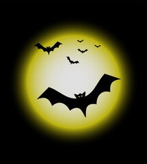 Full moon and flying bats, Halloween background. Halloween festival and celebration abstract background, flying bats with moon. Halloween night with full moon and bats.