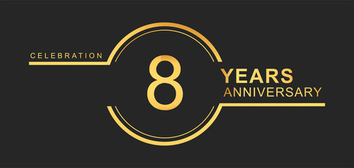 8th years anniversary golden and silver color with circle ring isolated on black background for anniversary celebration event - obrazy, fototapety, plakaty