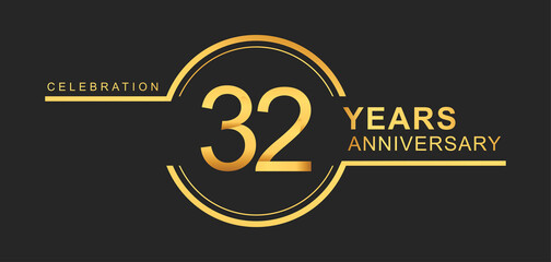 32nd years anniversary golden and silver color with circle ring isolated on black background for anniversary celebration event