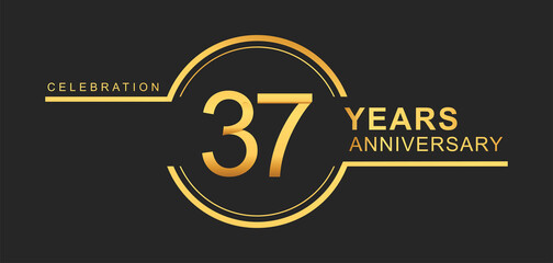 37th years anniversary golden and silver color with circle ring isolated on black background for anniversary celebration event